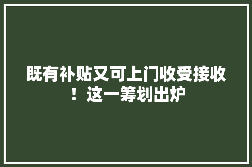 既有补贴又可上门收受接收！这一筹划出炉