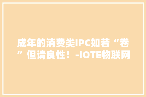 成年的消费类IPC如若“卷”但请良性！-IOTE物联网展