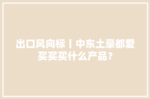 出口风向标丨中东土豪都爱买买买什么产品？