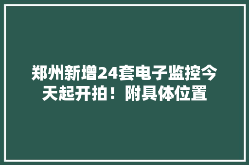 郑州新增24套电子监控今天起开拍！附具体位置