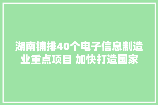 湖南铺排40个电子信息制造业重点项目 加快打造国家级电子信息家当集群