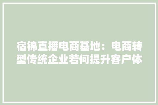 宿锦直播电商基地：电商转型传统企业若何提升客户体验？