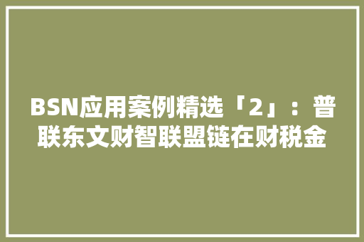 BSN应用案例精选「2」：普联东文财智联盟链在财税金融领域的应用