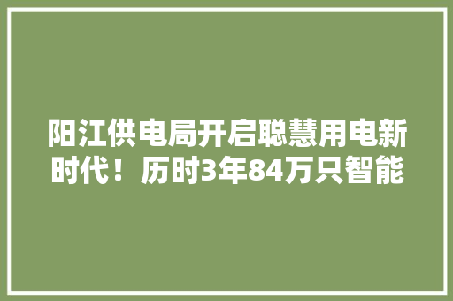 阳江供电局开启聪慧用电新时代！历时3年84万只智能电表周全上岗