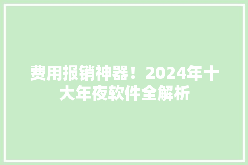 费用报销神器！2024年十大年夜软件全解析