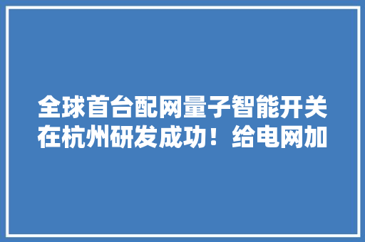 全球首台配网量子智能开关在杭州研发成功！给电网加上超级安然“密码锁”