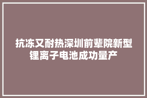 抗冻又耐热深圳前辈院新型锂离子电池成功量产
