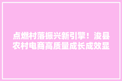 点燃村落振兴新引擎！浚县农村电商高质量成长成效显著