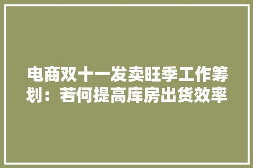 电商双十一发卖旺季工作筹划：若何提高库房出货效率