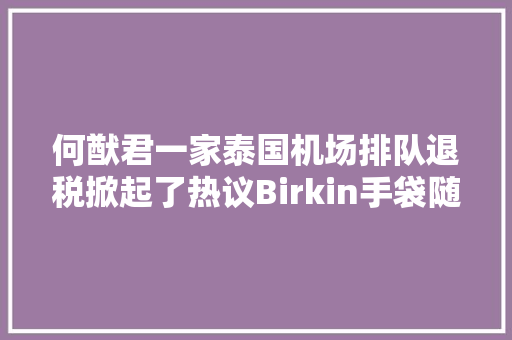 何猷君一家泰国机场排队退税掀起了热议Birkin手袋随手放地下了