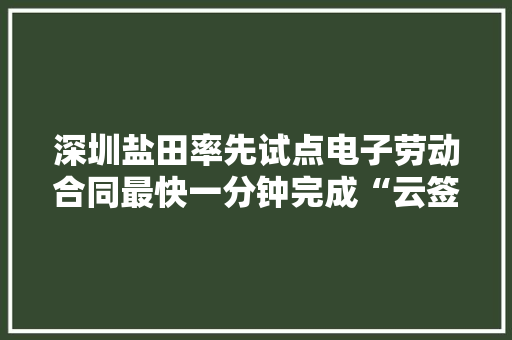 深圳盐田率先试点电子劳动合同最快一分钟完成“云签约”