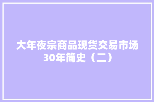 大年夜宗商品现货交易市场30年简史（二）