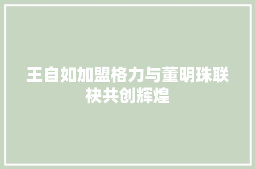 王自如加盟格力与董明珠联袂共创辉煌