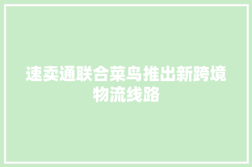 速卖通联合菜鸟推出新跨境物流线路