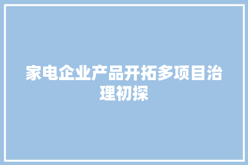 家电企业产品开拓多项目治理初探