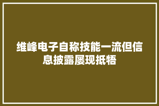 维峰电子自称技能一流但信息披露屡现抵牾