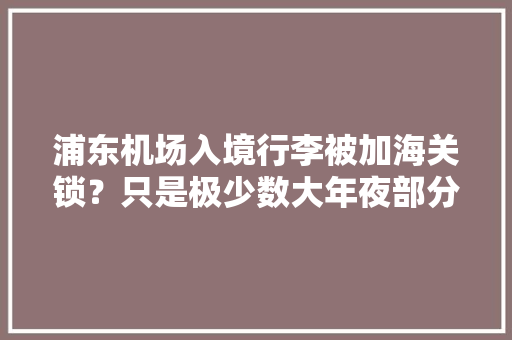 浦东机场入境行李被加海关锁？只是极少数大年夜部分乘客免搬箱20分钟通关……
