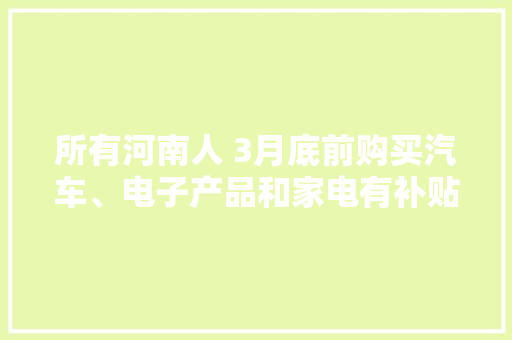 所有河南人 3月底前购买汽车、电子产品和家电有补贴