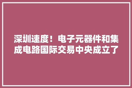 深圳速度！电子元器件和集成电路国际交易中央成立了！,家当是什么意思。