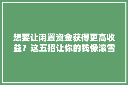 想要让闲置资金获得更高收益？这五招让你的钱像滚雪球一样增值！