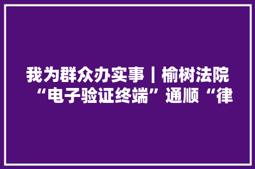 我为群众办实事｜榆树法院“电子验证终端”通顺“律师绿色通道”