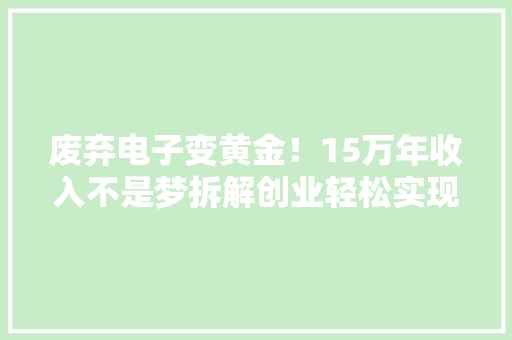 废弃电子变黄金！15万年收入不是梦拆解创业轻松实现！