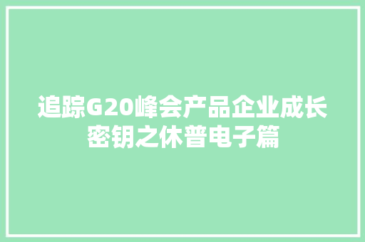 追踪G20峰会产品企业成长密钥之休普电子篇,休普诺斯。