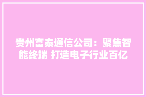 贵州富泰通信公司：聚焦智能终端 打造电子行业百亿级企业