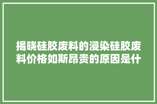 揭晓硅胶废料的浸染硅胶废料价格如斯昂贵的原因是什么！