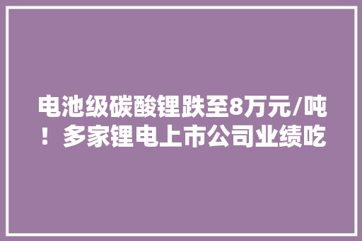 电池级碳酸锂跌至8万元/吨！多家锂电上市公司业绩吃亏新能源车