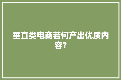垂直类电商若何产出优质内容？,电商是做什么的。