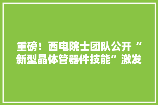 重磅！西电院士团队公开“新型晶体管器件技能”激发国际关注！