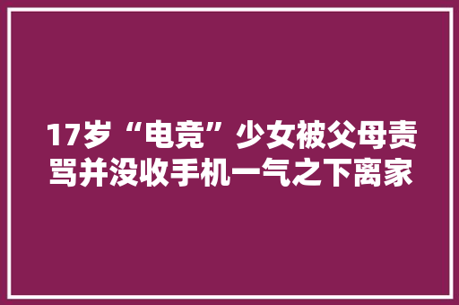 17岁“电竞”少女被父母责骂并没收手机一气之下离家出走