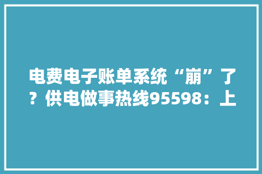 电费电子账单系统“崩”了？供电做事热线95598：上海地区暂时无法查询已在紧急恢复中