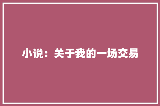 小说：关于我的一场交易