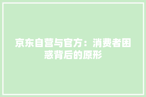 京东自营与官方：消费者困惑背后的原形,京东商城官网。