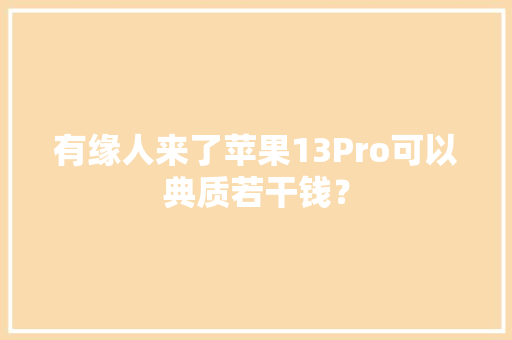有缘人来了苹果13Pro可以典质若干钱？