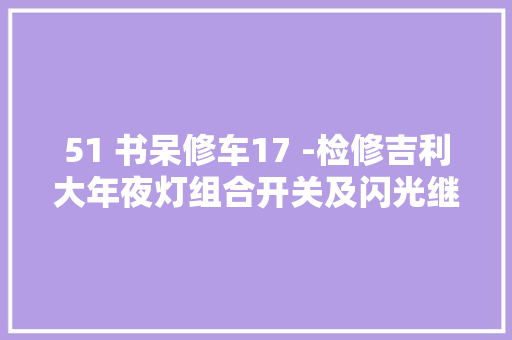 51 书呆修车17 -检修吉利大年夜灯组合开关及闪光继电器
