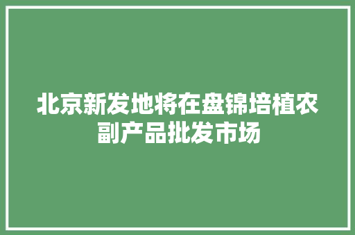 北京新发地将在盘锦培植农副产品批发市场