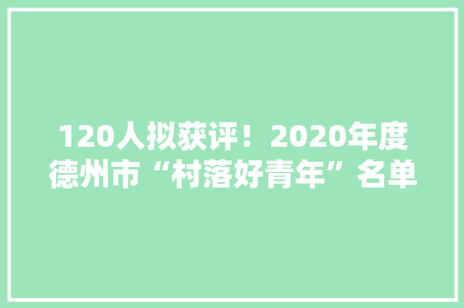 120人拟获评！2020年度德州市“村落好青年”名单公示