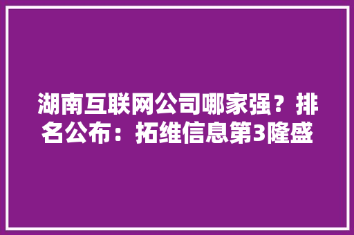 湖南互联网公司哪家强？排名公布：拓维信息第3隆盛优选第2