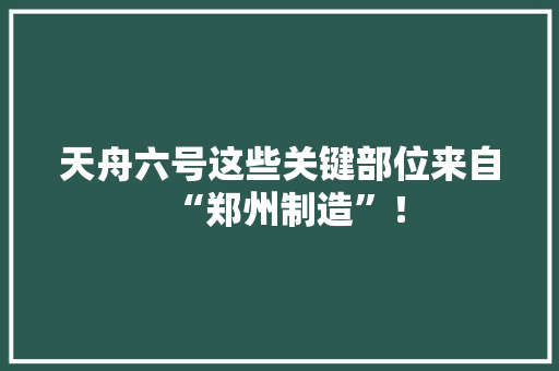 天舟六号这些关键部位来自“郑州制造”！