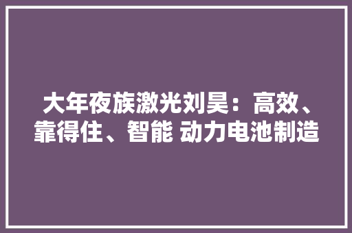 大年夜族激光刘昊：高效、靠得住、智能 动力电池制造中的激光焊接