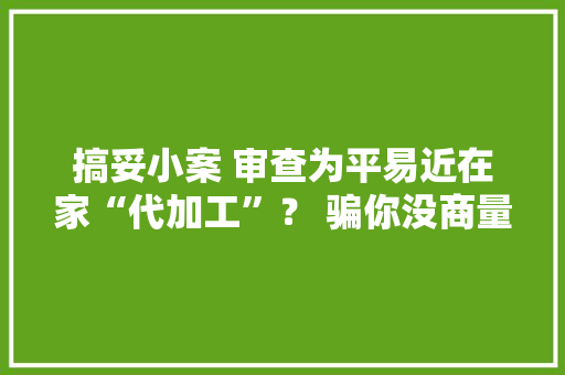 搞妥小案 审查为平易近在家“代加工”？ 骗你没商量！