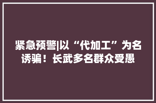 紧急预警|以“代加工”为名诱骗！长武多名群众受愚,许某馨。
