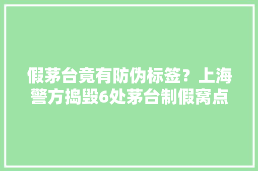 假茅台竟有防伪标签？上海警方捣毁6处茅台制假窝点案值3000余万元