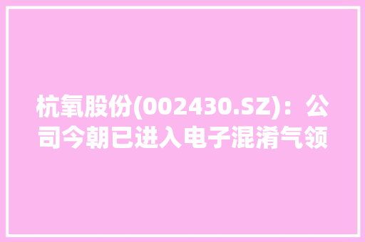 杭氧股份(002430.SZ)：公司今朝已进入电子混淆气领域营业规模不是很大年夜