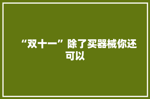 “双十一”除了买器械你还可以