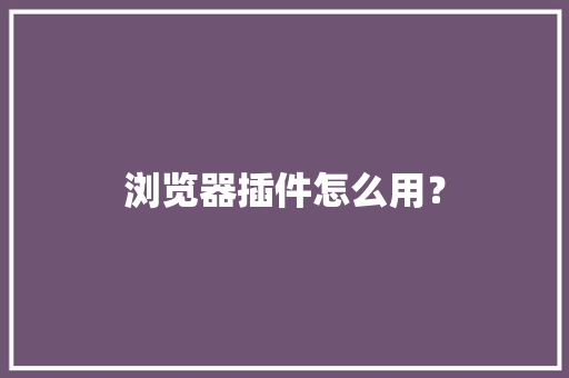 浏览器插件怎么用？