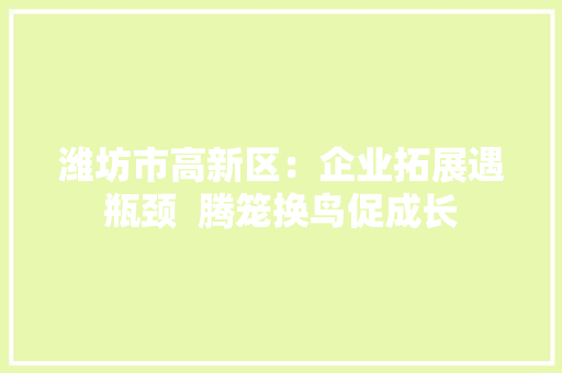 潍坊市高新区：企业拓展遇瓶颈  腾笼换鸟促成长